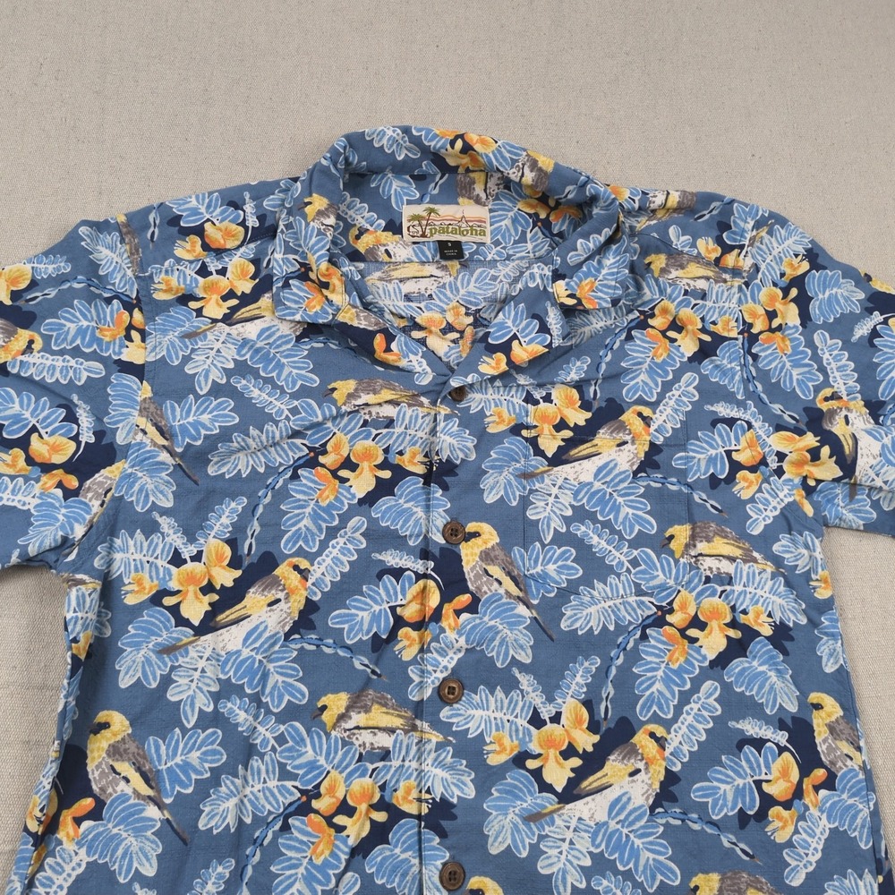 Patagonia Pataloha Hawaiian Shirt Mens Smal Blue Floral Camp Collar - Picture 2 of 11